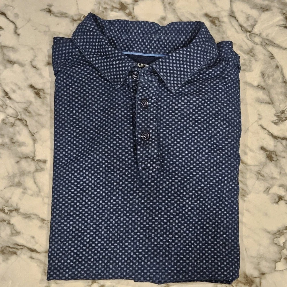 Johnston‎ & Murphy Men's Polo Shirt 2XL Blue Geometric Print Short Sleeve Casual
